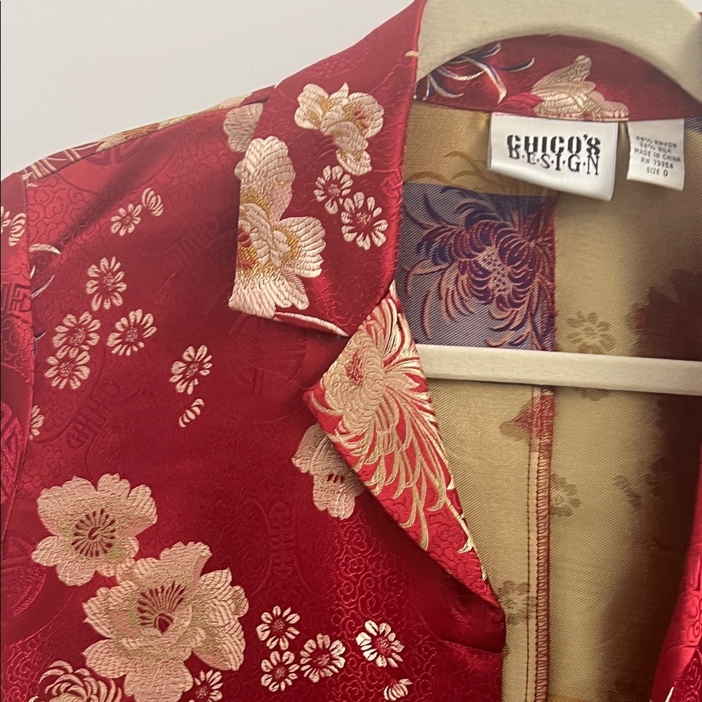 ✨🌺Chico’s Red Floral Silk Blazer Vintage 1970s Rare High-End💖✨ - Picture 4 of 8